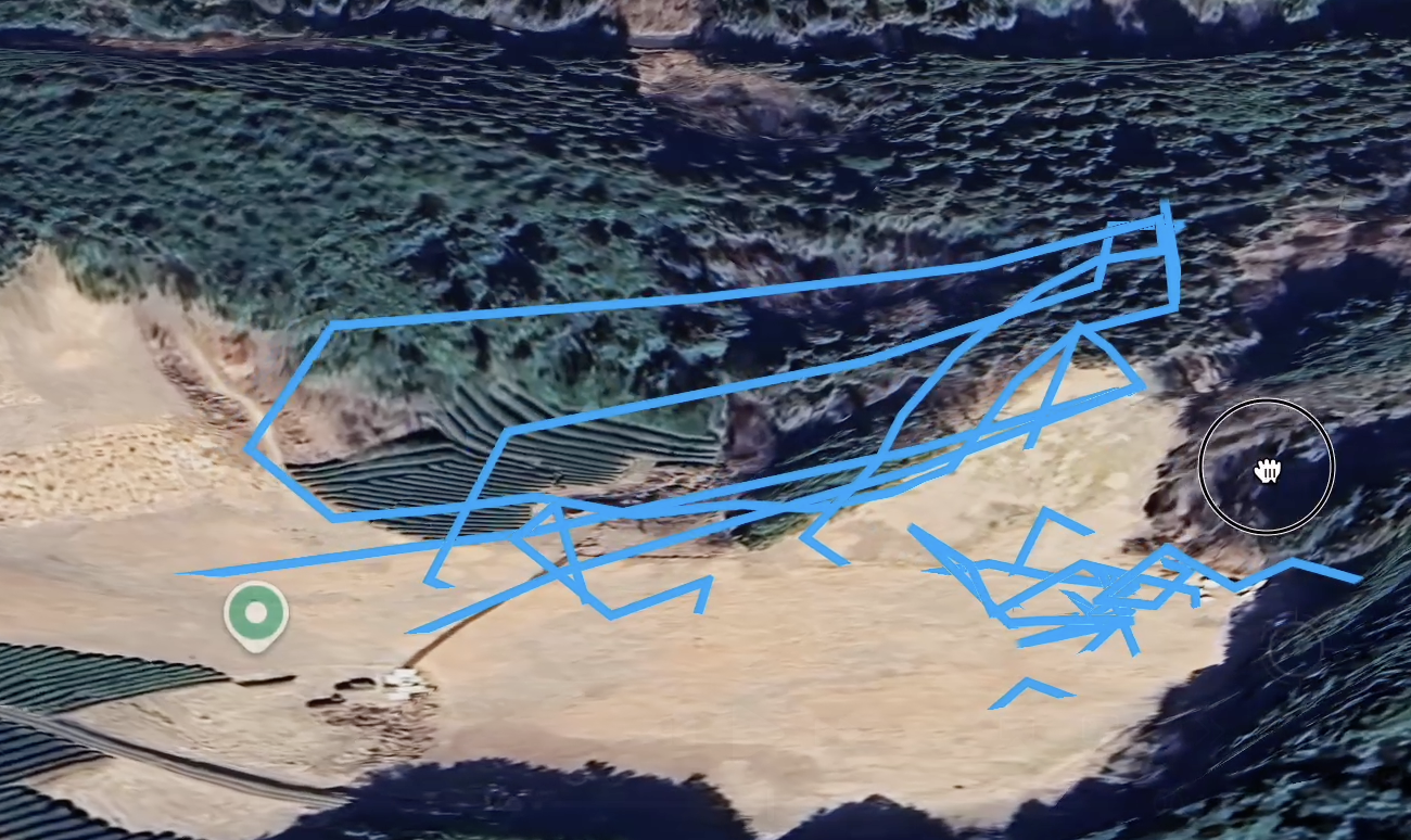 Google Earth 上で表示されたフライト軌跡